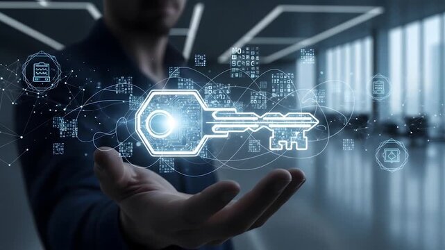 Digital Security Concept A Person Holding a Glowing Key, Representing Access and Protection
