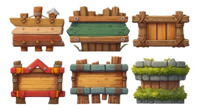 Rustic Wooden Signs Collection with Diverse Shapes and Colors for Creative Projects