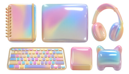 Colorful Pastel Tech Accessories on Transparent Background for Creative Projects