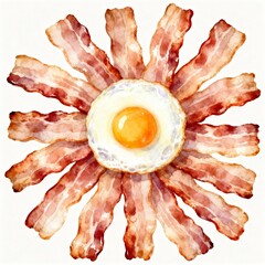 Artistic gourmet fried egg and bacon slices