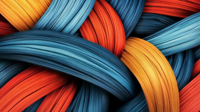 Textured Tapestry of Colors: A close-up view unveils a vibrant tapestry of woven threads, interlocked in a complex pattern and dyed in bold hues.