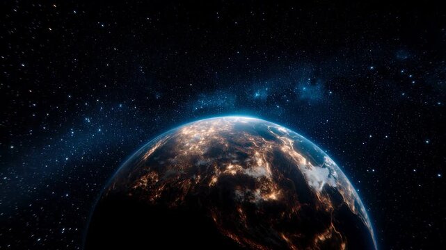 A stunning view of Earth from space with a starry background.