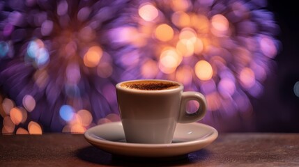 Obraz premium Espresso cup fireworks background