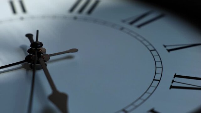 Sun and sky reflecting in the watch during the time passing by. Time lapse on a modern white Clock on white.  Close up to a wall clock, with running time pointer. Wall clock show the running time. 