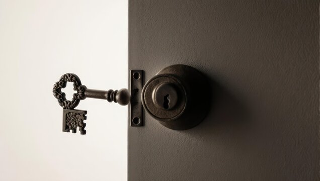 Antique Key in Door Lock - Unlocking Secrets and Opportunities.