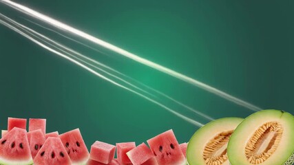 Playful fruit cubes drift across a soft teal gradient with shallow depth of field; clean studio look ideal for healthy lifestyle promos, summer ads, lower-thirds, or loopable backgrounds - Powered by Adobe