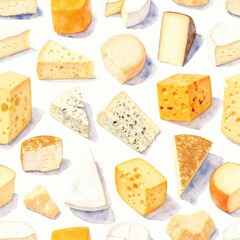 Watercolor assortment of gourmet cheeses