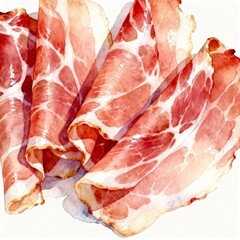 Prosciutto pork ham sliced watercolor illustration
