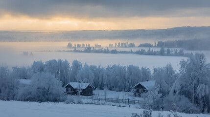 sunrise in the mountains in winter