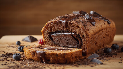 Chocolate Cake Roll with Cream Filling and Chocolate Topping – Delicious Dessert Food Photography