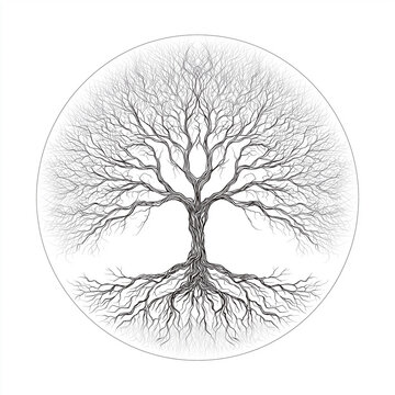 Symbolischer Lebensbaum mit Wurzeln und &Auml;sten &ndash; Balance zwischen Natur, Wachstum und Energie