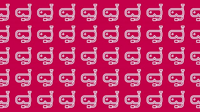 Repeating pattern of snorkeling masks on red background. Ideal for summerthemed designs, beach vacation websites, printables, and summer party invitations.