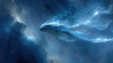 Fototapeta premium Mystical blue whale in deep space