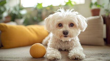Adorable fluffy white miniature Schnauzer puppy dog portrait