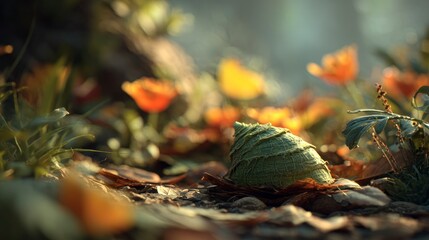 Nature scene with green shell