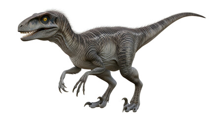 Fototapeta premium Extinct velociraptor with realistic body details and natural stance, isolated on white background. 