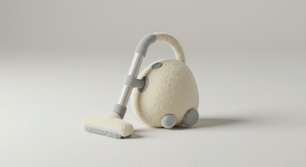 Stylized, soft-textured cleaning appliance rests against a neutral background