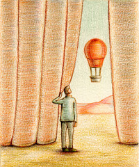 Man opening some curtain