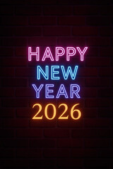 Neon sign glowing happy new year 2026 message