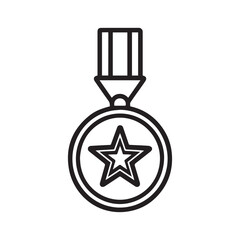 Naklejka premium Medal with a ribbon, central star, and hanging ribbons Line drawing design.