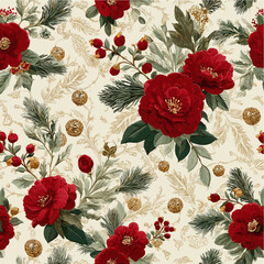 Luxury Christmas Camellia Pattern with Golden Ornaments