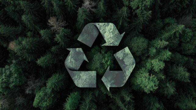 Aerial View of Green Forest with Recycle Symbol, Environmentally Conscious Practices and Sustainable Initiatives