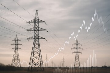Electricity Pylons with Rising Graph Overlay Depicting Increasing Energy Costs and Consumption Trends