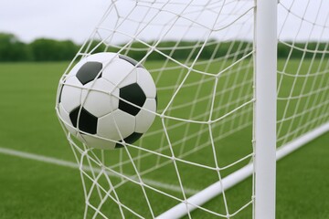 Soccer Ball Impacting Goal Net, Close Up of Match Winning Goal Celebration Moment