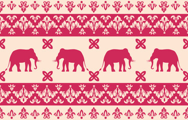 Elephant pattern. Seamless. White stripes, blue background. Ethnicity. Floral patterns, printed fabrics, pants, Lanna.	