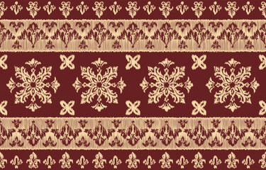 Stylish seamless pattern with geometric snowflake or star motifs. Dark blue and white color palette. Suitable for winter apparel, home decor, holiday packaging, and festive projects.	
