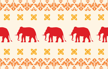 Elephant pattern. Seamless. White stripes, blue background. Ethnicity. Floral patterns, printed fabrics, pants, Lanna.	