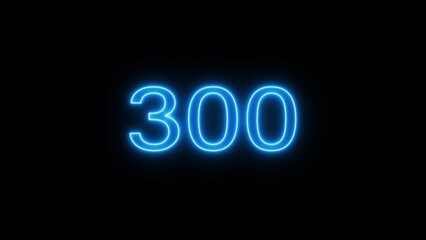 Neon 300 number text icon illustration. Neon counting number.