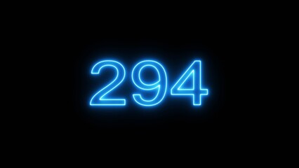 Neon 294 number text icon illustration. Neon counting number.