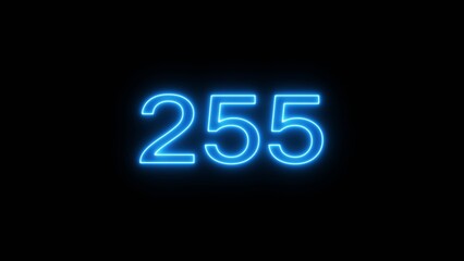 Neon 255 number text icon illustration. Neon counting number.