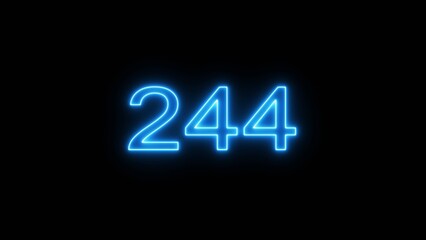 Neon 244 number text icon illustration. Neon counting number.