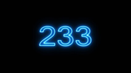 Neon 233 number text icon illustration. Neon counting number.