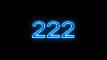 Neon 222 number text icon illustration. Neon counting number.