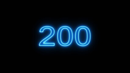 Neon 200 number text icon illustration. Neon counting number.