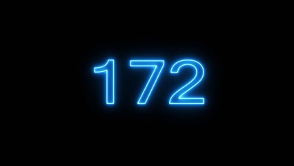 Neon 172 number text icon illustration. Neon counting number.