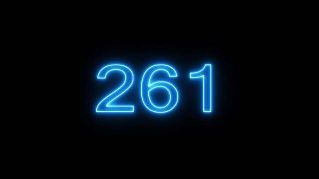 Neon 261 number text icon illustration. Neon counting number.