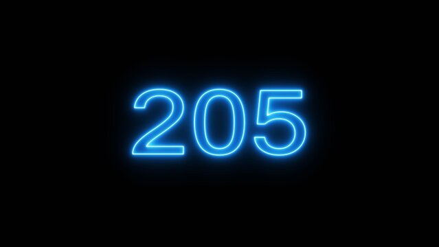 Neon 205 number text icon illustration. Neon counting number.