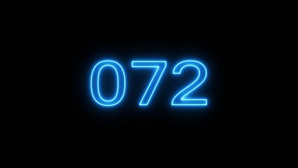 Neon 72 number text icon illustration. Neon counting number.