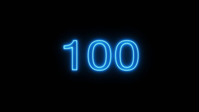 Neon 100 number text icon illustration. Neon counting number.