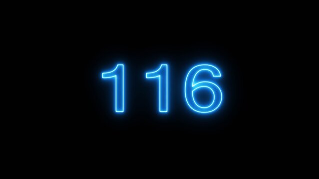 Neon 116 number text icon illustration. Neon counting number.