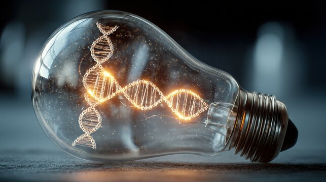 Innovative Genetic Research: DNA Strand Inside Light Bulb Representing Scientific Breakthrough and Future Technology