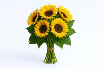Obraz premium Bright Sunflower Bouquet Isolated on White Background, Celebrating Summer and Sunshine, Ideal for Greetings and Floral Designs