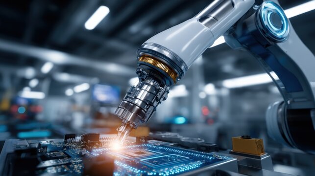 Automated Robotic Arm Precision Assembly of Electronic Components in a High-Tech Manufacturing Environment