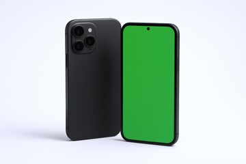 Modern Smartphone Mockup Featuring a Green Screen for App or Website Presentation in Studio