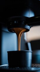 Espresso Machine Pouring Fresh Coffee Into a Cup, Close-up Shot of Delicious Coffee