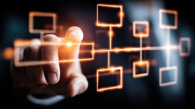 Digital Transformation Concept: Man Interacting with Flowchart Representing Modern Technology and Business Process Management - Powered by Adobe